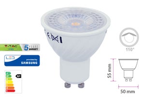 V-TAC PRO VT-247 LAMPADINA LED GU10 6,5W FARETTO SPOTLIGHT CHIP SAMSUNG  110Â° - SKU 192 / 193 / 194 - Bianco Caldo