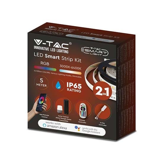 Kit Ruban LED Connecté étanche V-TAC SMART 230V 4W/m RGB Compatible Google  Assistant / Alexa IP65 Avec Transfo VT-5050