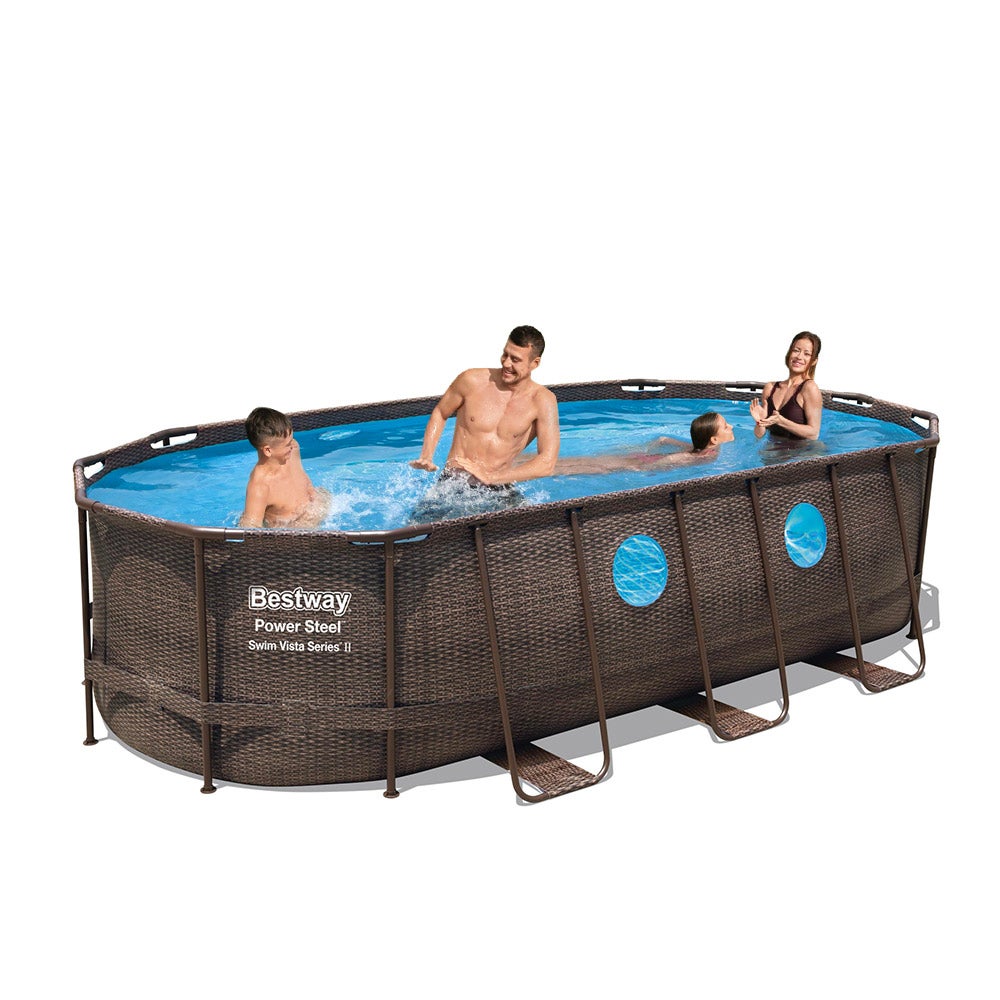 Piscina elevada desmontable ovalada bestway 56716 con ojo de buey swim vista 549x274x122 cm