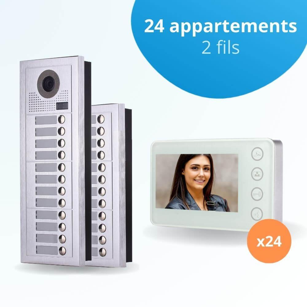 Portier interphone vidéo modern 2 fils - 24 appartements - 24