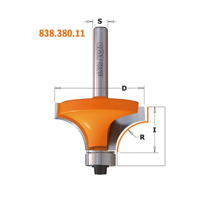 ENT 14386 Fraise à arrondir Carbure, Queue (S) 12 mm, Diamètre (D) 57,1 mm,  NL 28,6 mm, R 22,2 mm, SL 45 mm, avec roulement : : Bricolage