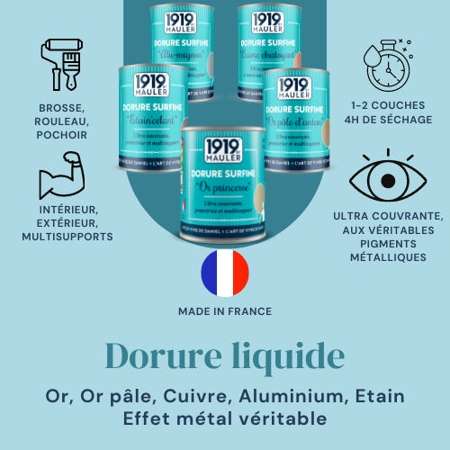 Dorure liquide OR PRINCESSE - Véritable Pigments Métalliques - 0,125ml 1919  BY MAULER Multisupports Intérieur Extérieur