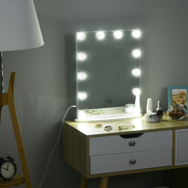 Miroir Maquillage Hollywood pour Coiffeuse, Grand Miroir Lumineux avec 12 Ampoules  LED Réglable, Trois Températures de