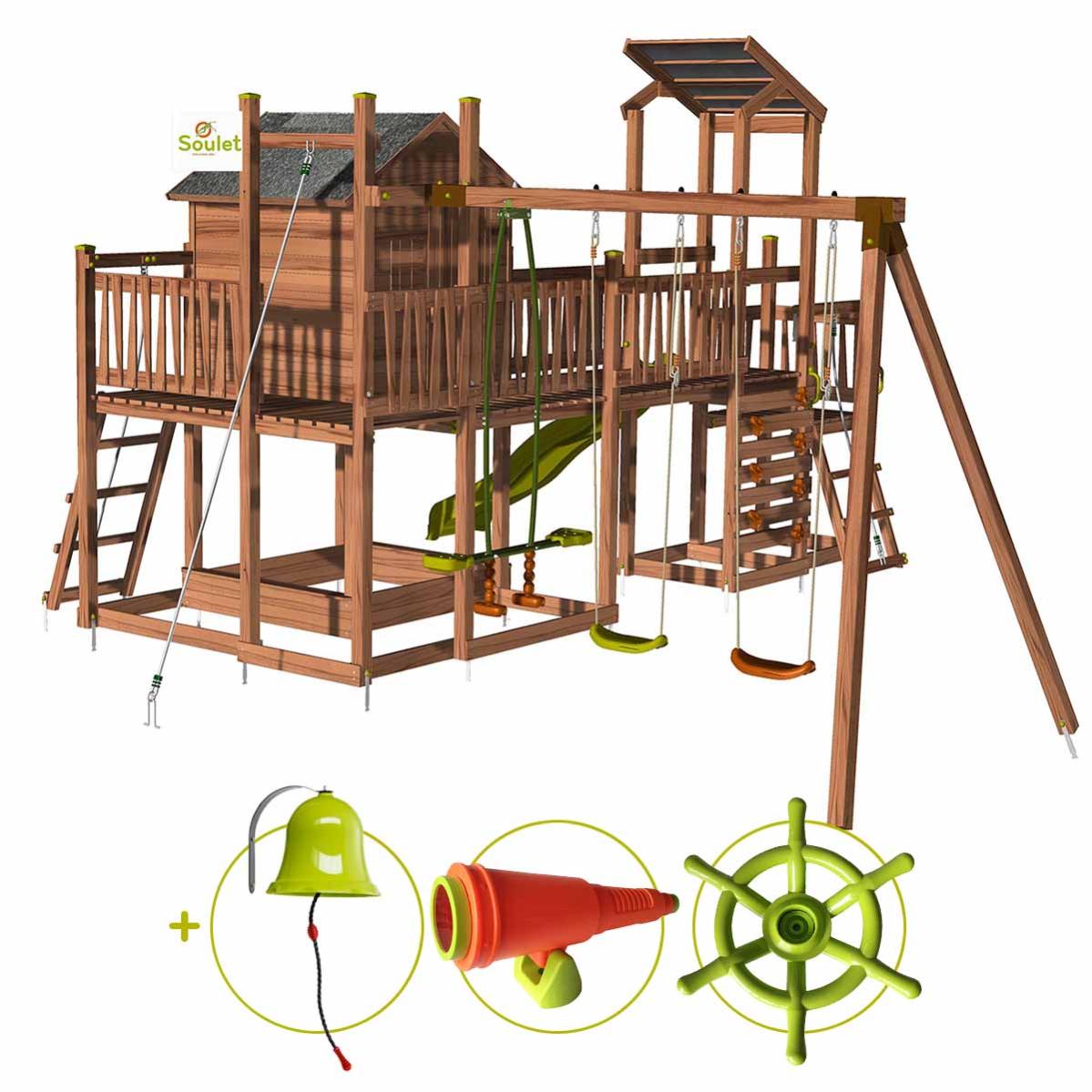 Soulet Aire De Jeux Pour Enfant Maisonnette Avec Mur D Escalade Et Corde A Grimper Cottage Crazy Son Kit D Accessoire Bateau Leroy Merlin