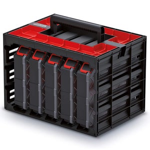 Caja de herramientas vacía, con doble hebilla de cierre, 19 pulgadas  (48x25x22 cm). Con 5 espacios de organización y bandeja superior extraíble