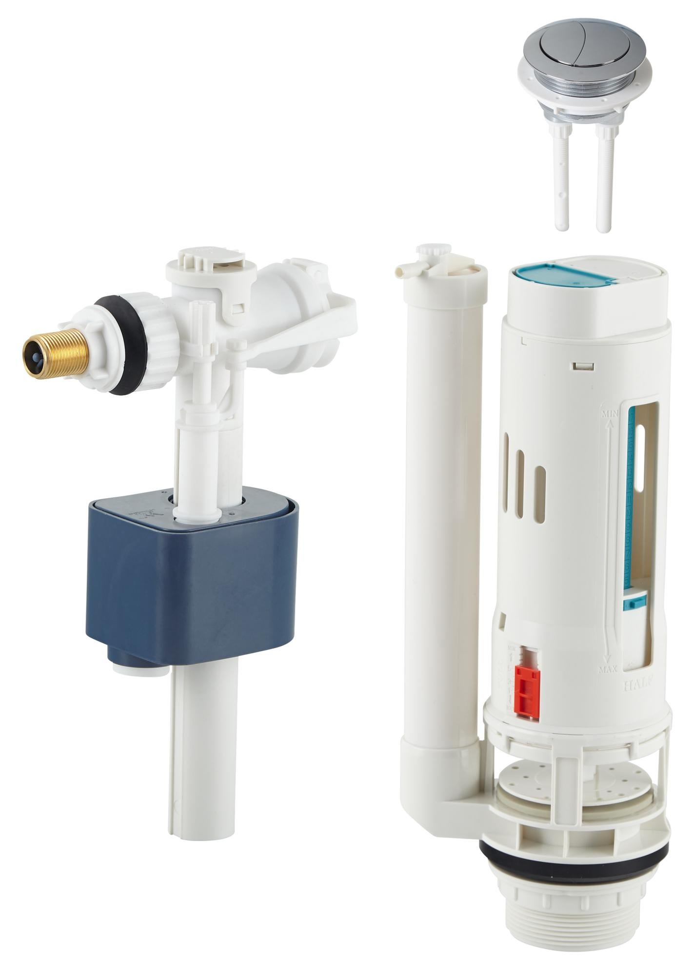 Wirquin Kit Scarico WC Completo MW2 + Doblo - Doppio Tasto 3/6L, Risparmio Acqua, Meccanismo A Cavo E Galleggiante Universale, Grigio/Rosso - 6