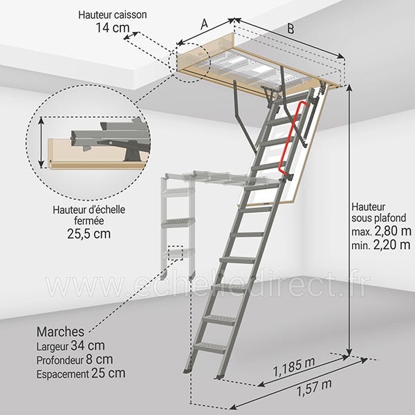 Echelle escamotable grande hauteur pour accéder aux combles ou grenier 