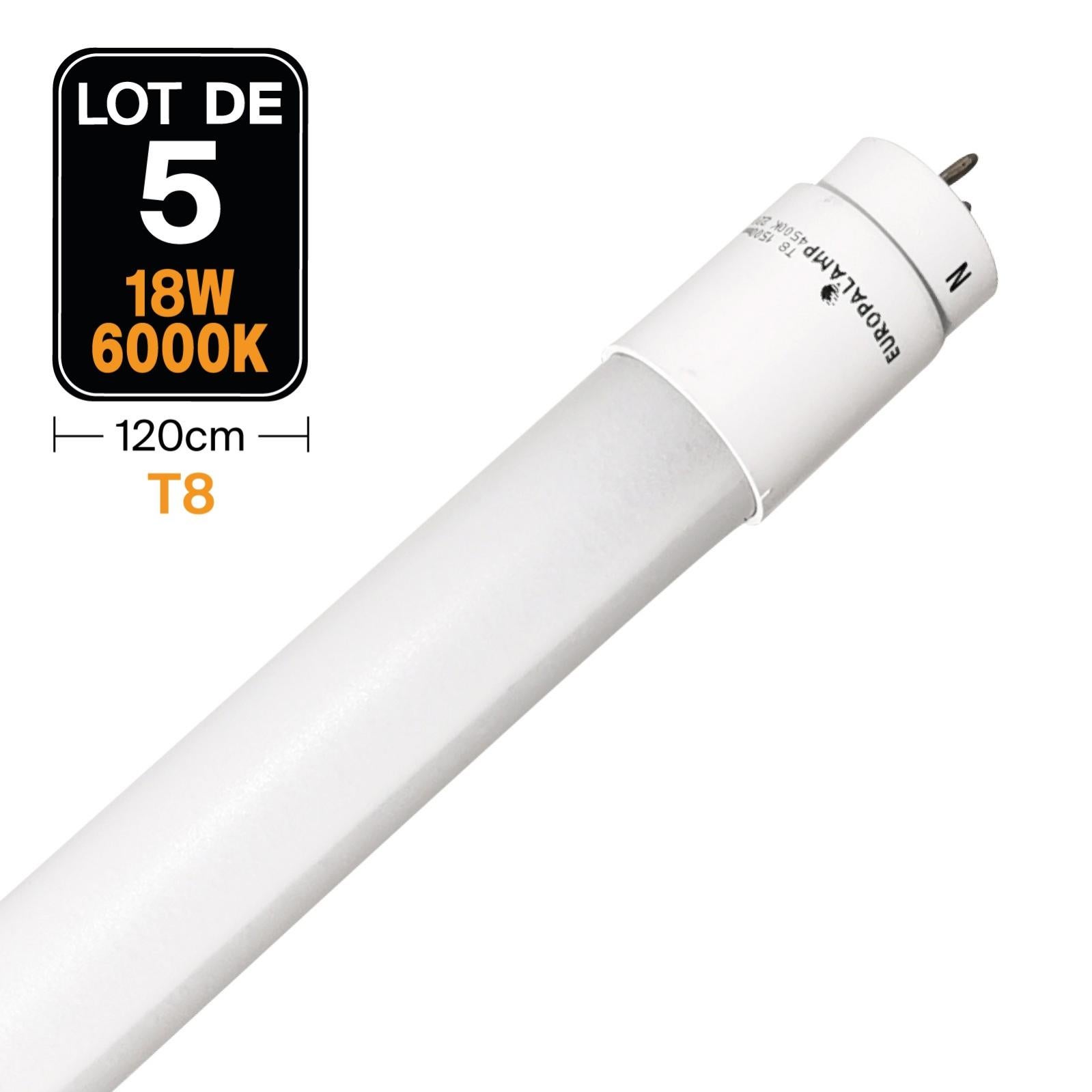 Lot De 5 Tubes Neon Led 18w 120cm T8 Blanc Froid 6000k Gamme Pro