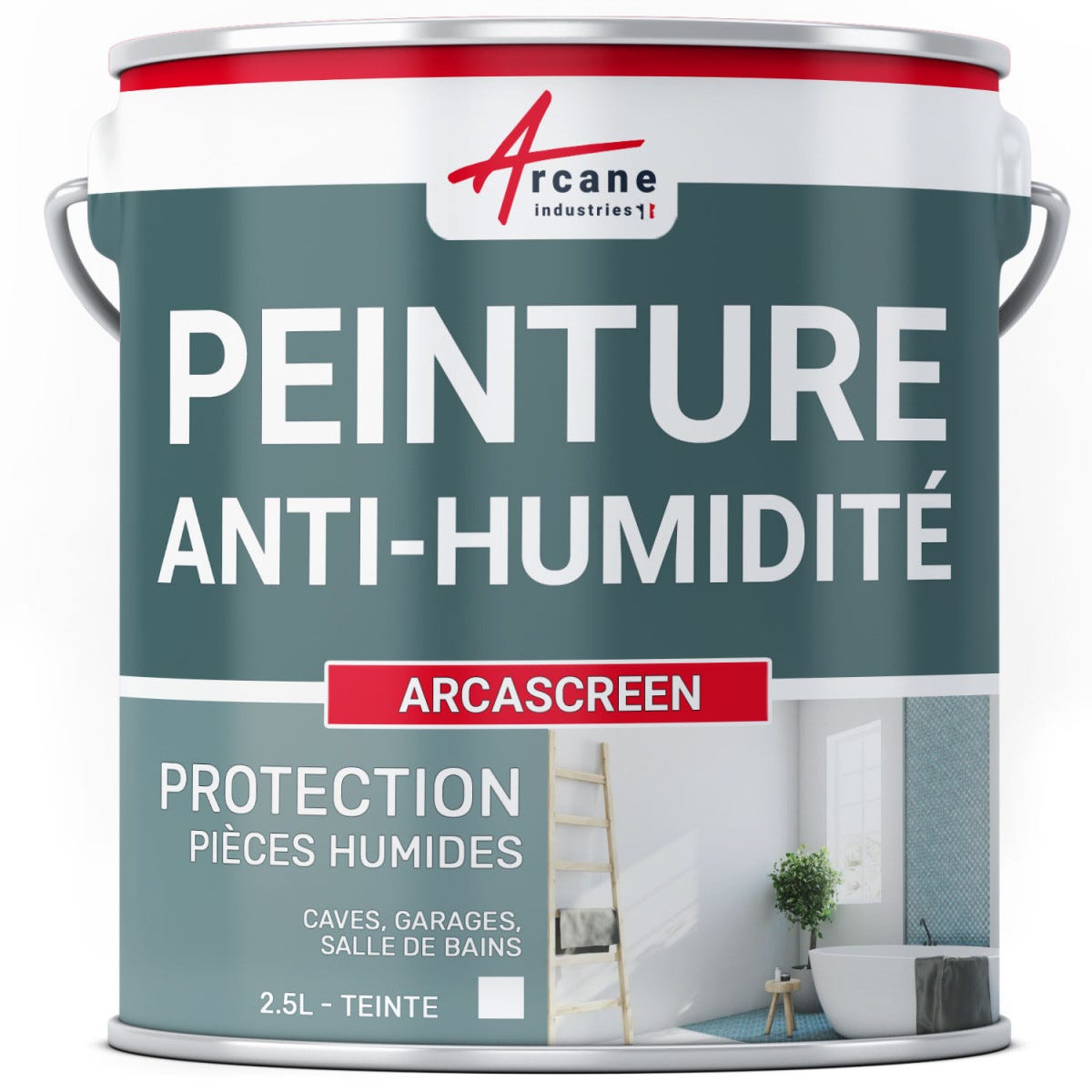 Pintura anti-humedad para paredes húmedas de baños o sótanos: ARCASCREEN ANTI  HUMEDAD-2.5 L (hasta 10 m²) -ARCANE INDUSTRIES