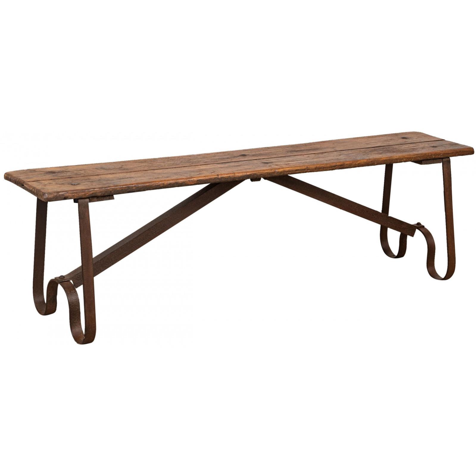 Banco de exterior biscottini 153x40x46 cm | hierro y madera de teca | banco de jardín y entrada | banco de exterior