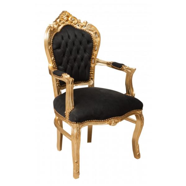 Biscottini sillón barroco 107x60x60cm | sillas luis xvi tapizadas a mano | sillón negro estilo francés | sillones estilo