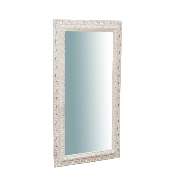 Specchio Specchiera da parete con cornice rettangolare in legno 47x3x57 cm finitura bianco anticato da appendere verticale/orizzontale 