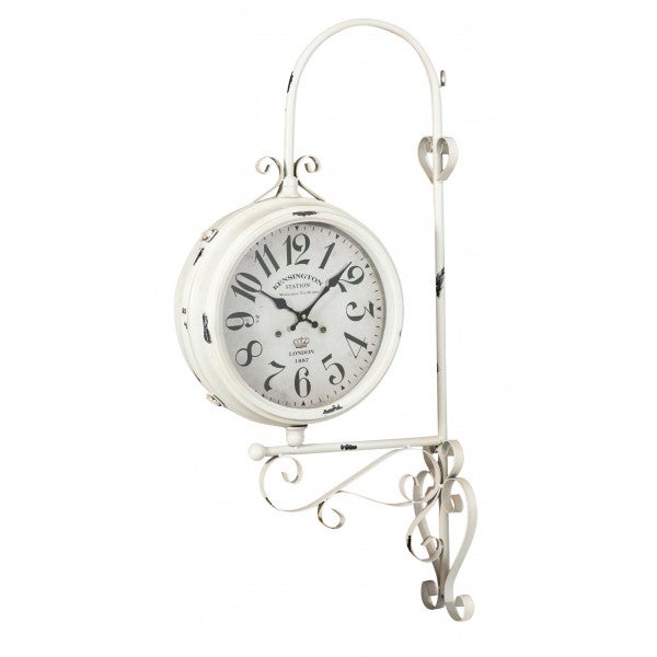 Way Home Store Orologio parete STAZIONE ferroviaria in ferro bianco  bifaccia - Quadrante diametro 24 cm