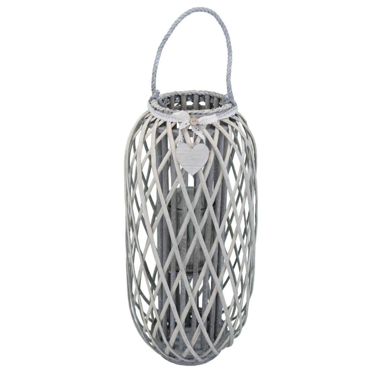 Lanterna In Vimini E Vetro Milani Home, Colore Grigio, Diametro 35 Cm, Per Interno Ed Esterno - Portacandele E Portafiori Decorativo - 2