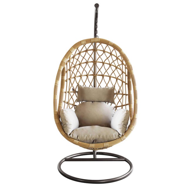 Poltrona Sospesa In Rattan Con Cuscino - Per Giardino, Terrazzo O Casa | Design Intrecciato E Relax Assicurato - Foto 5