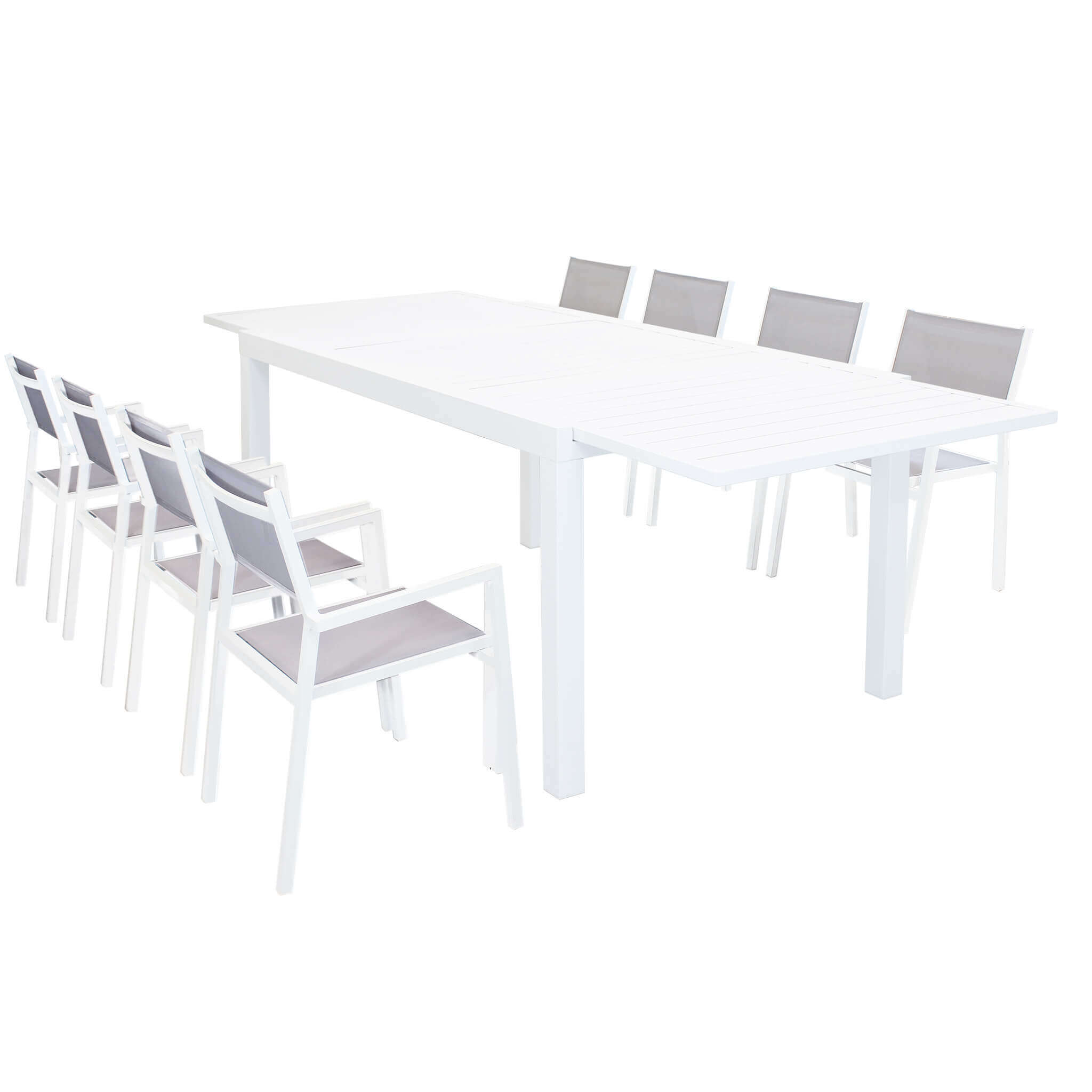 Set pranzo tavolo 160/240x90 cm e 4 sedie in alluminio e textilene