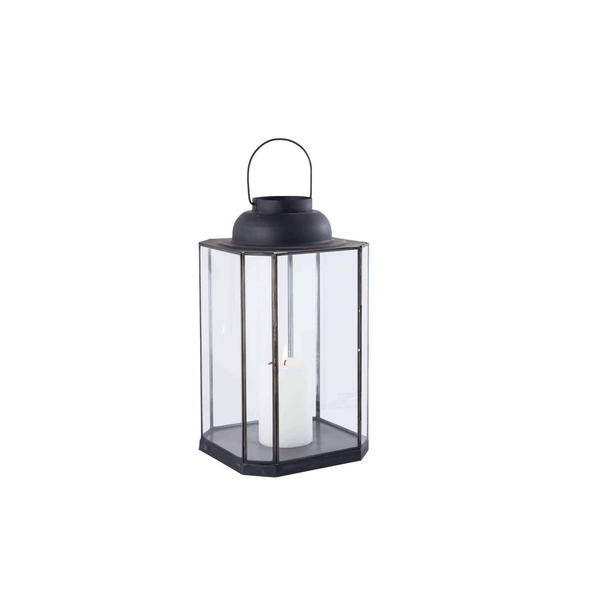 Lanterna Moderna In Vetro E Metallo - Portacandele Minimalista 19,5x19,5x34 Cm