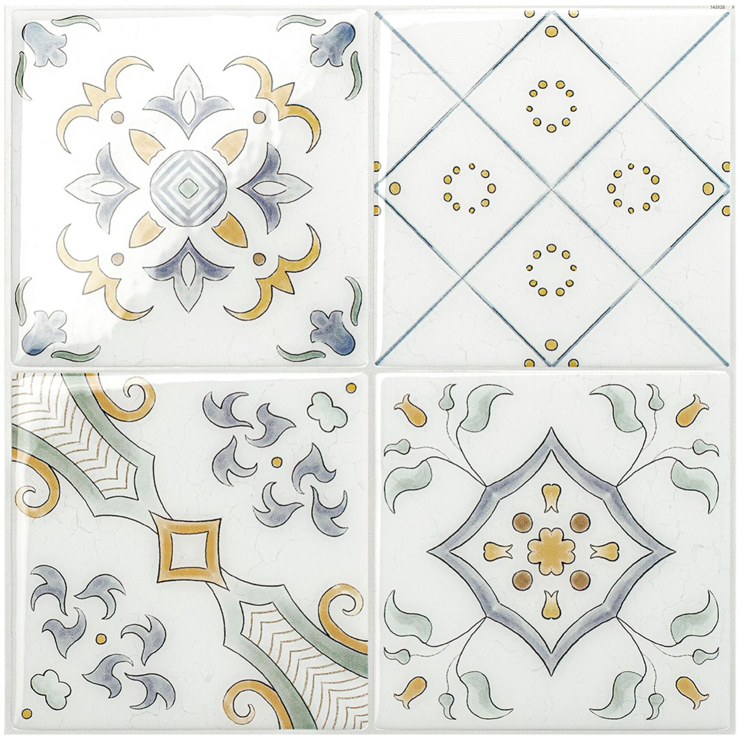 Smart tiles 4 credenzas adhesivas - vintage velletri multicolore - efecto baldosa de cemento - 22.86 cm x 22.86 cm