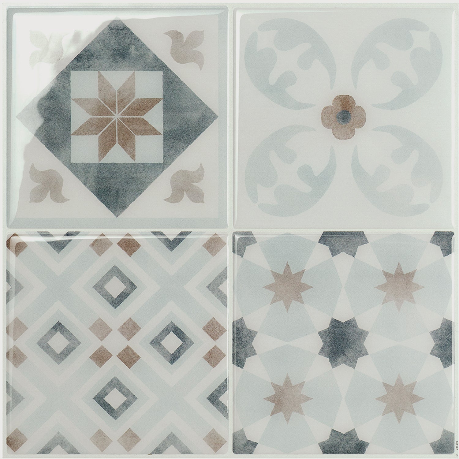 Azulejos adhesivos x4, 22.86 x 22.86cm - revestimiento de pared smart tiles vintage parma multicolor - vinilos murales de baño y cocina