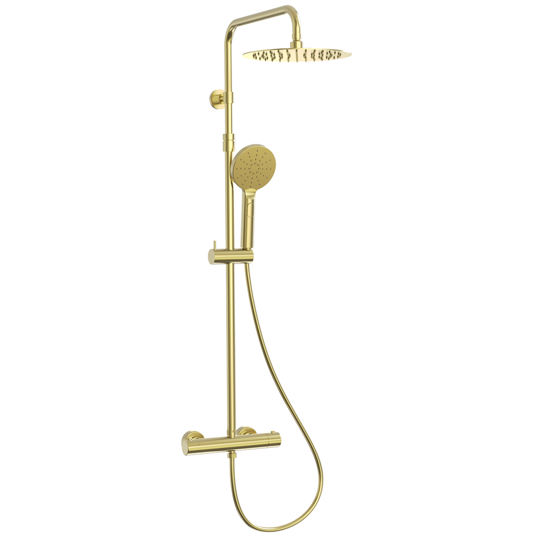Comprar Columna de ducha/bañera dorado cepillado termostática redonda online