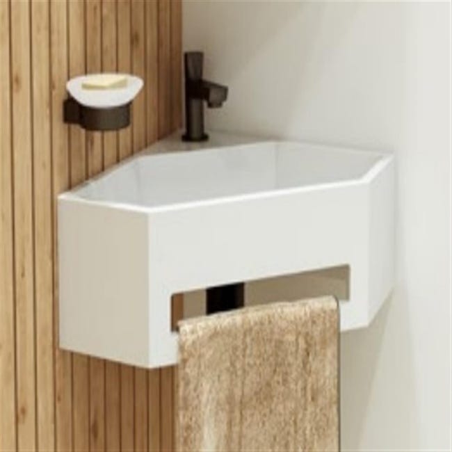 Meuble lave-mains d'angle FUJI Blanc Avec robinet L44 x P40 x H53 cm - Oskab