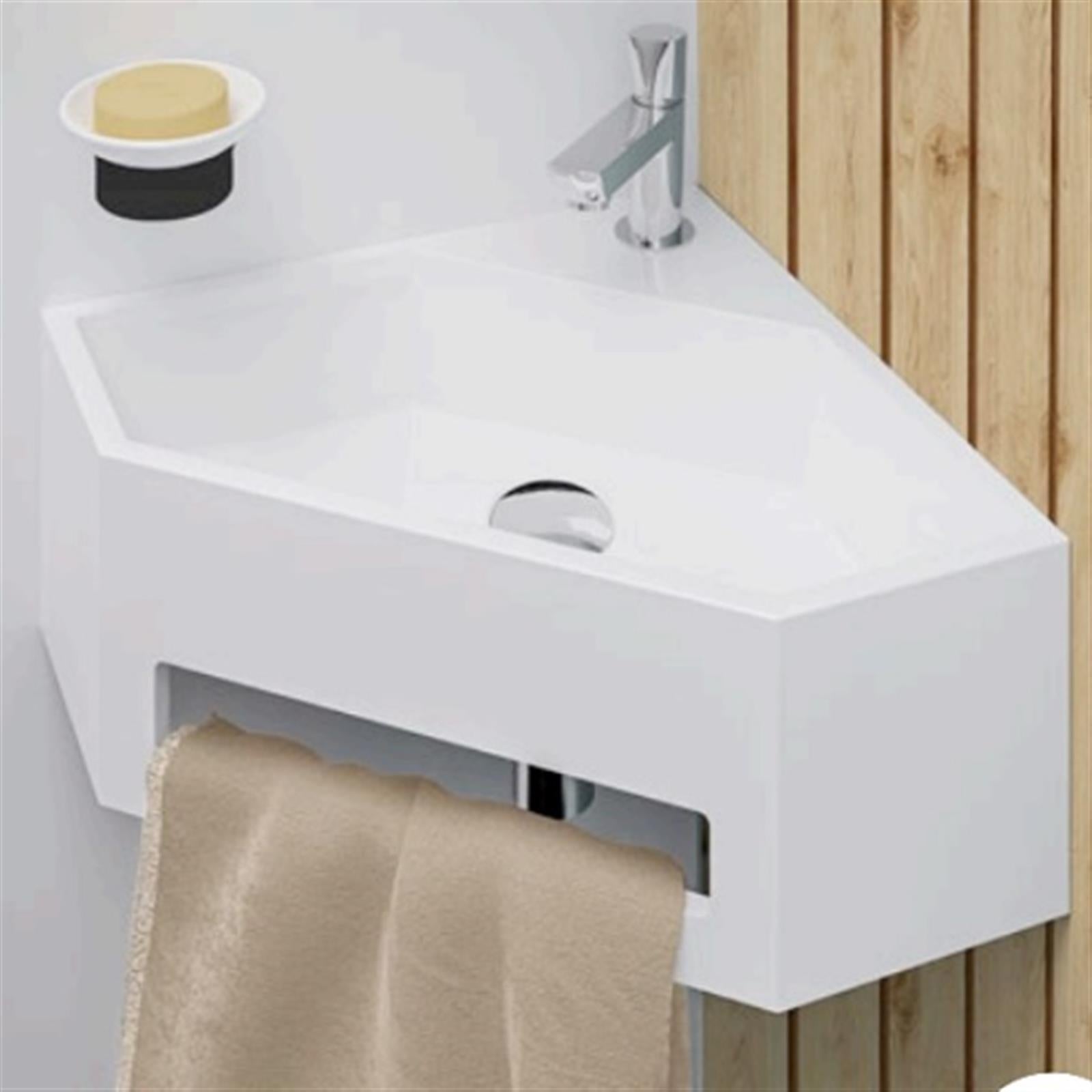 Meuble lave-mains d'angle FUJI Blanc Avec robinet L44 x P40 x H53 cm - Oskab