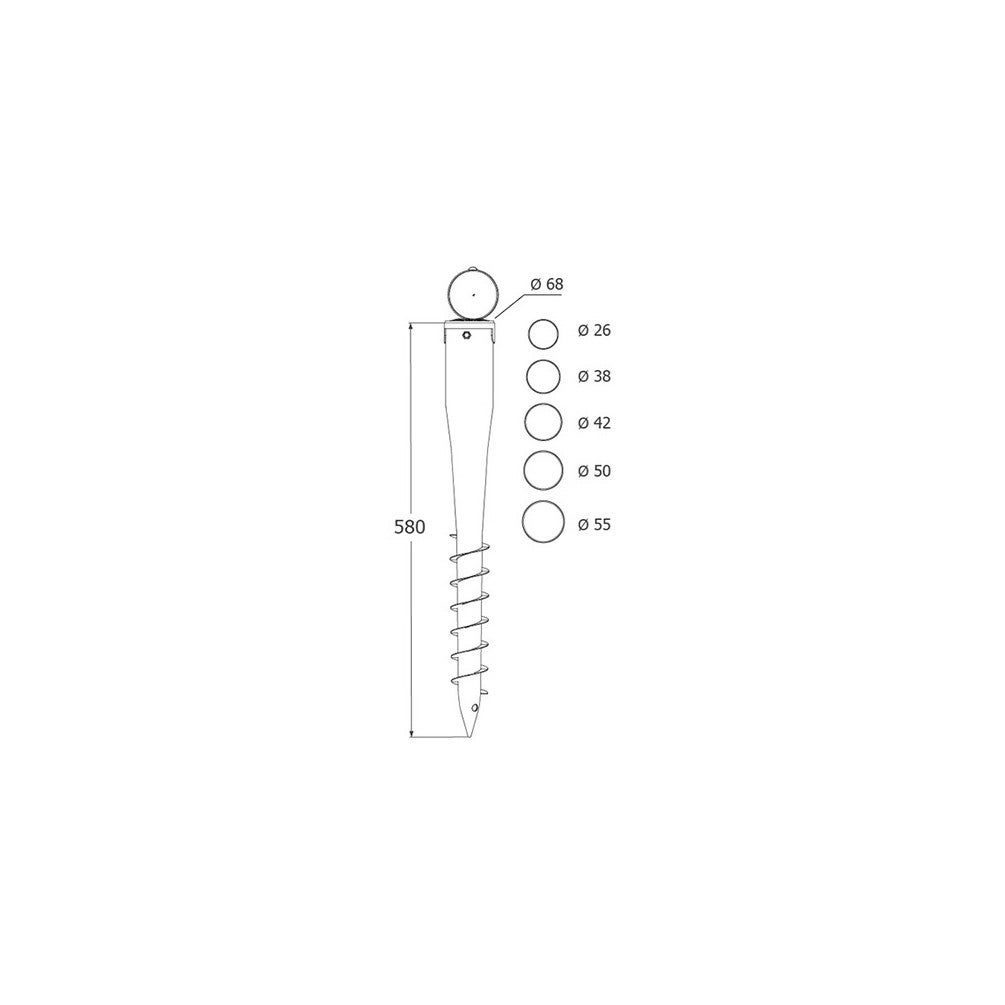 68 x L 68 x 550 x 1,8 mm 550 mm Pied de poteau de jardin rond zingué à tarauder avec accessoires NM D