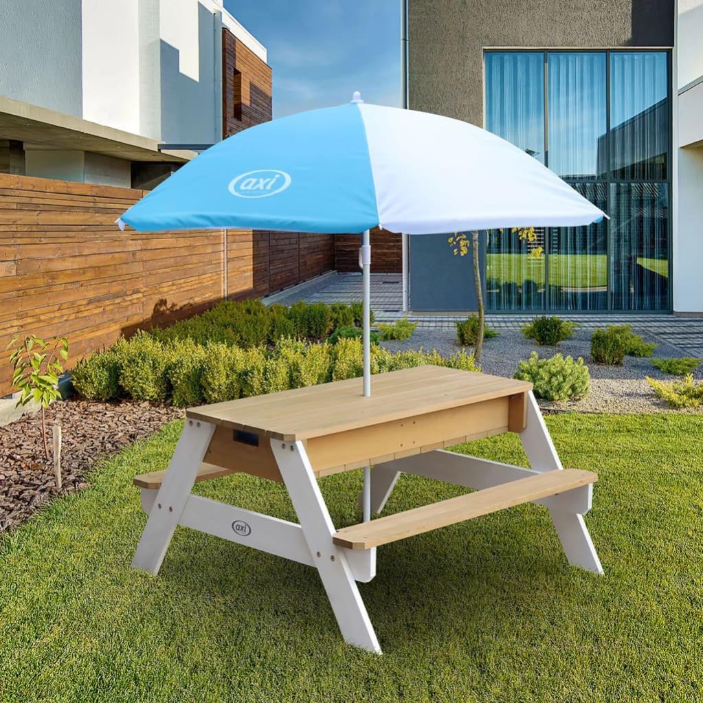 Relaxdays Tavolo Bambini con Ombrellone, Set con 2 Sedie, da Campeggio e Giardino, Tavolino