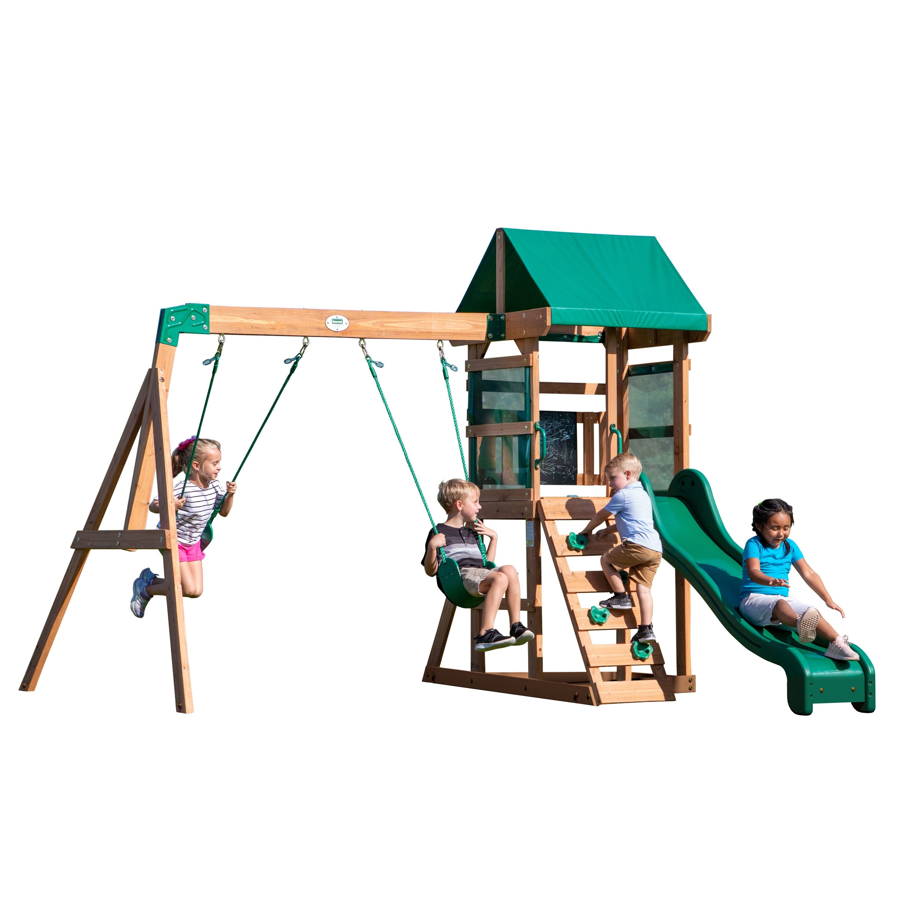 Aire de jeux en bois, Avec balançoire / toboggan / bac de sable / échelle, Maison enfant extérieur Backyard Discovery Buckley Hill