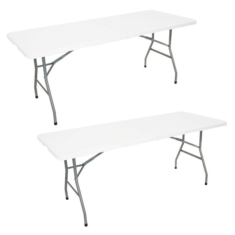 Lot de 2 tables pliantes jardin - 180cm - Portable avec Poignée - Table  Camping Pique Nique 8 places - Table réception - Blanc