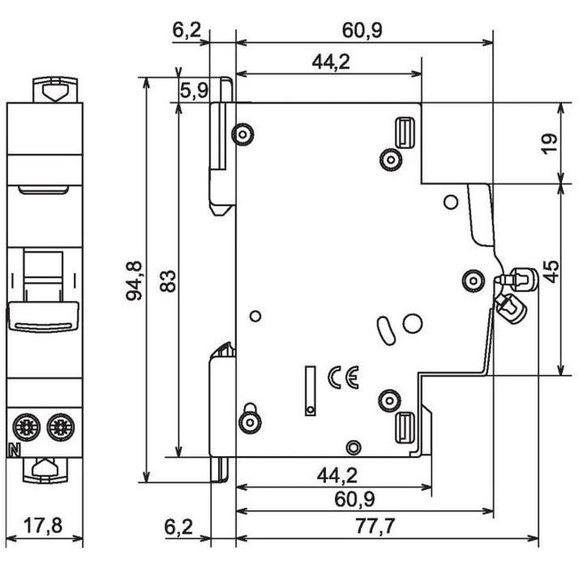 Disjoncteur 1P+N 230V~ 16A - courbe C - 2 modules - auto/vis - DX³