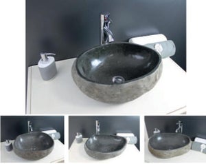 Lavabo da appoggio - Lavandino Bagno in Pietra di Fiume Ovale 37-46 cm  BV254234 - BonneVie