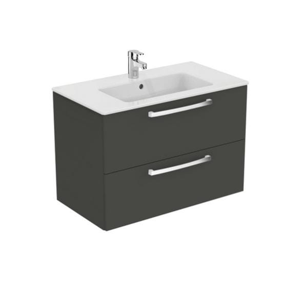 Porcher Ensemble Ulysse Meuble Suspendu Gris Moyen 80cm Lavabo Plan 2 Tiroirs Leroy Merlin