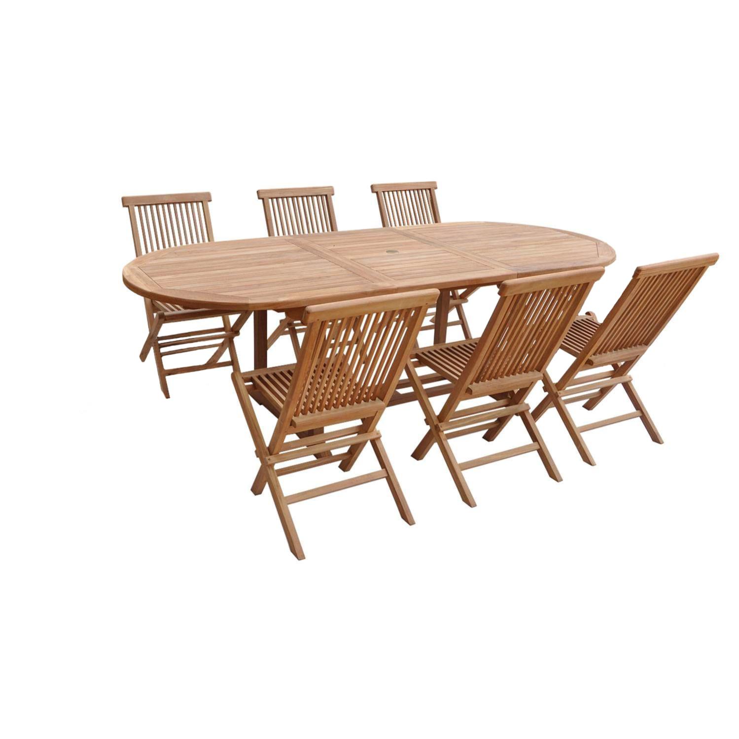 Salento - conjunto de jardín mesa ovalada extensible y sillas plegables en teca - sillas x 6 - beneffito