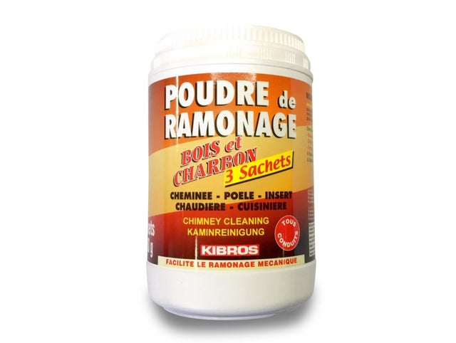 Poudre de ramonage chimique | Pot de 3 sachets de 250 g | Pour cheminées, chaudières, poêles, cuisinières | Bois et charbon | Kibros 4PC3