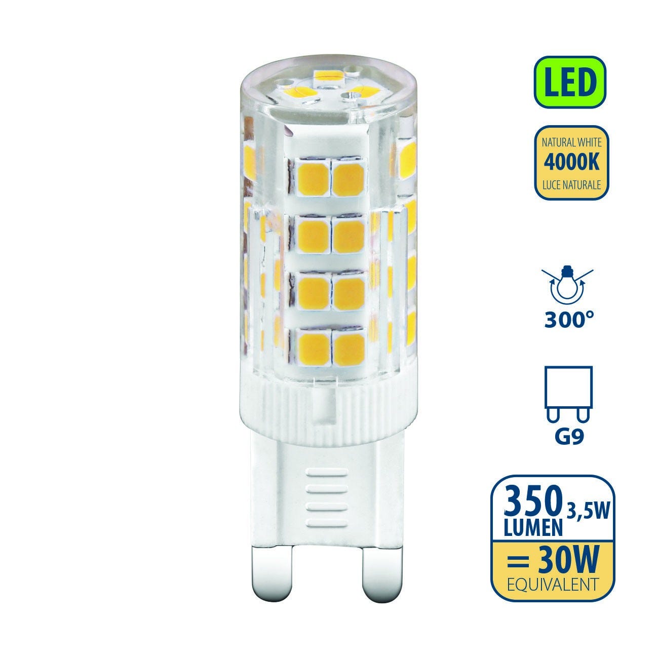 Lampadina SMD LED, Capsula G9, 3.5W/350lm, base G9, 4000K