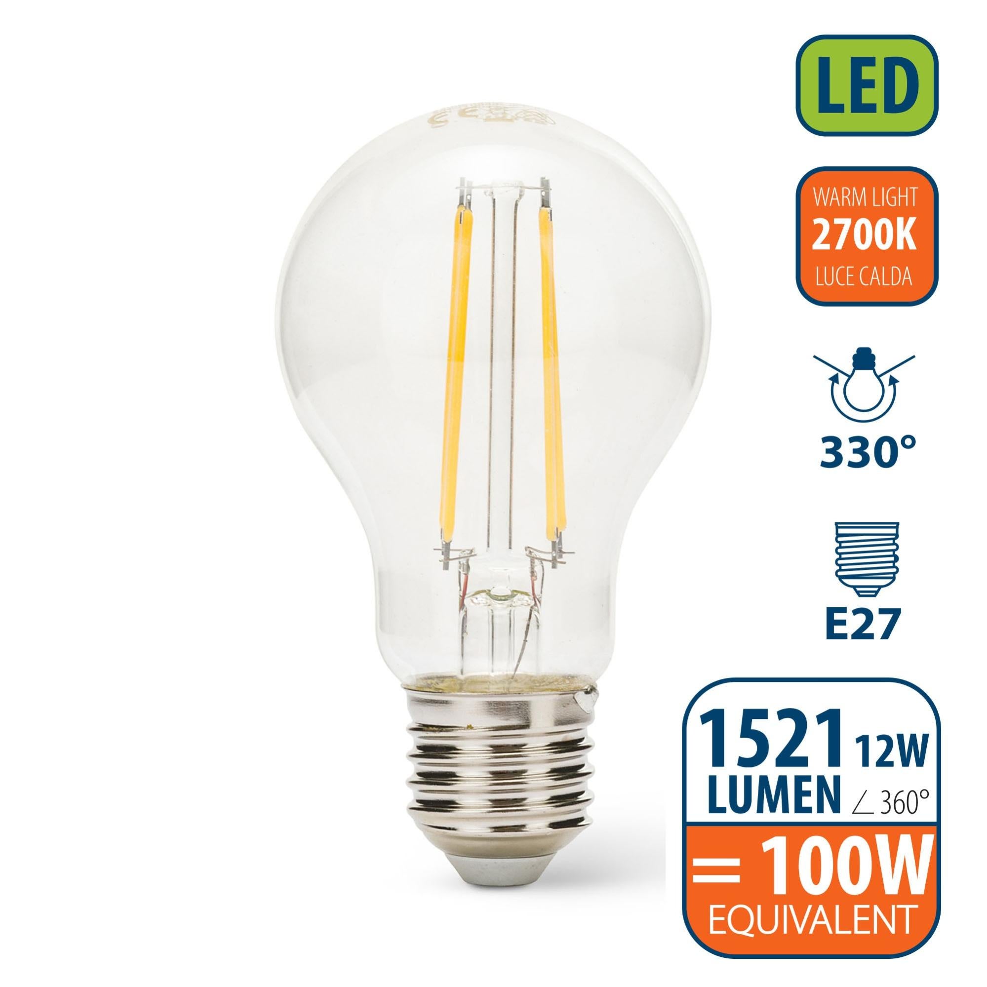 Ampoule à filament LED, standard A60, 12W / 1521lm, culot E27, 2700K