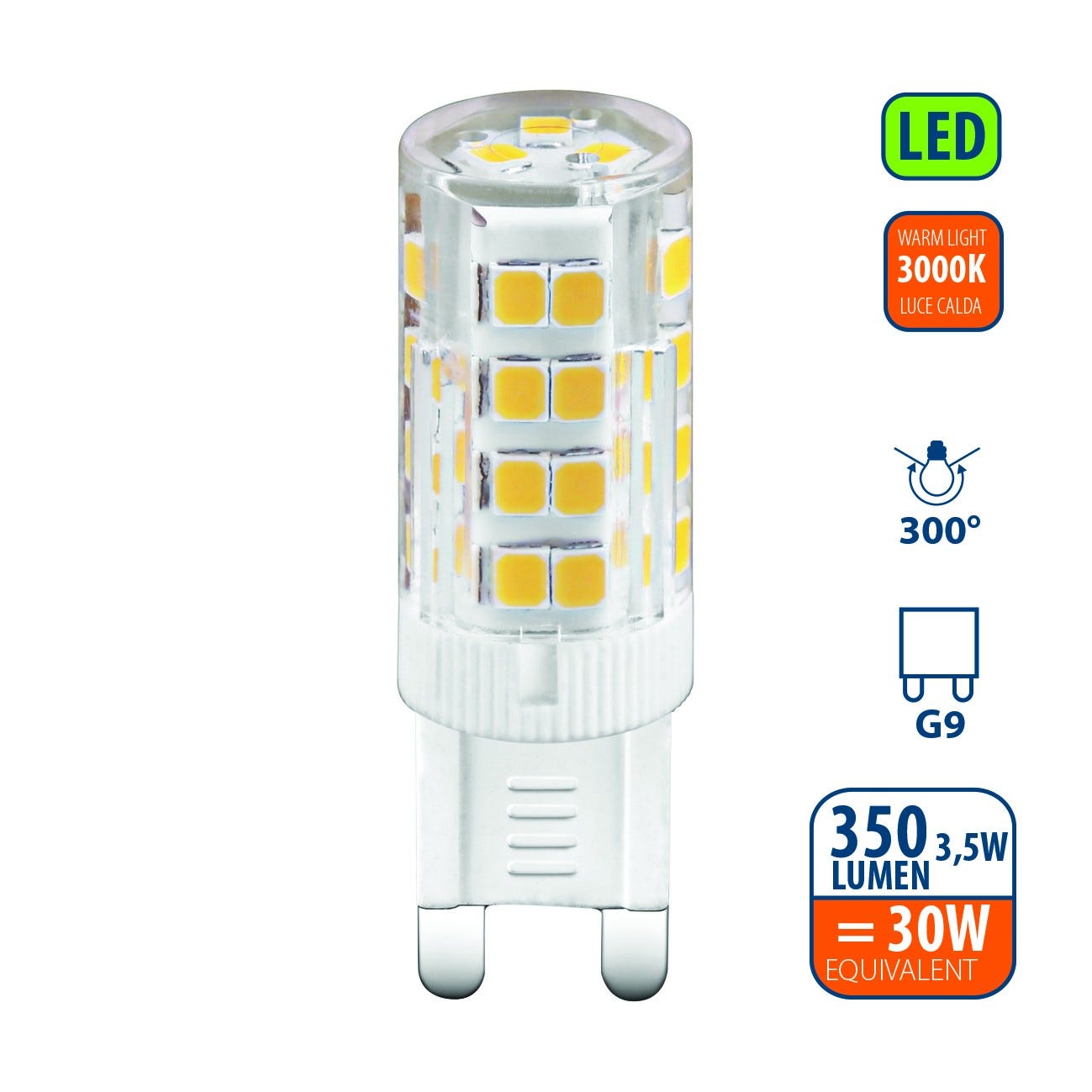 Ampoule LED SMD, Capsule G9, 3.5W / 350lm, culot G9, 3000K