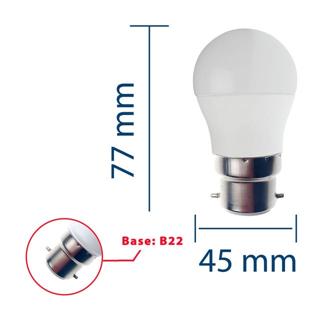 Ampoule LED P45, culot B22, 5,3W cons. (40W eq.), lumière blanc chaud