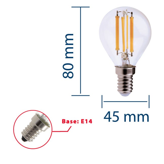 Ampoule à filament LED, sphère P45, 6W / 806lm, culot E14, 4000K
