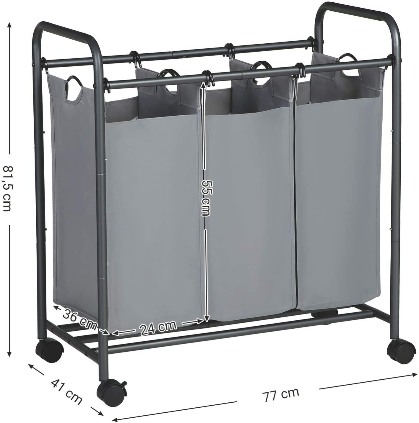 Chariot Panier À Linge 3 Sacs Amovibles Gris 12_0000415 Leroy Merlin