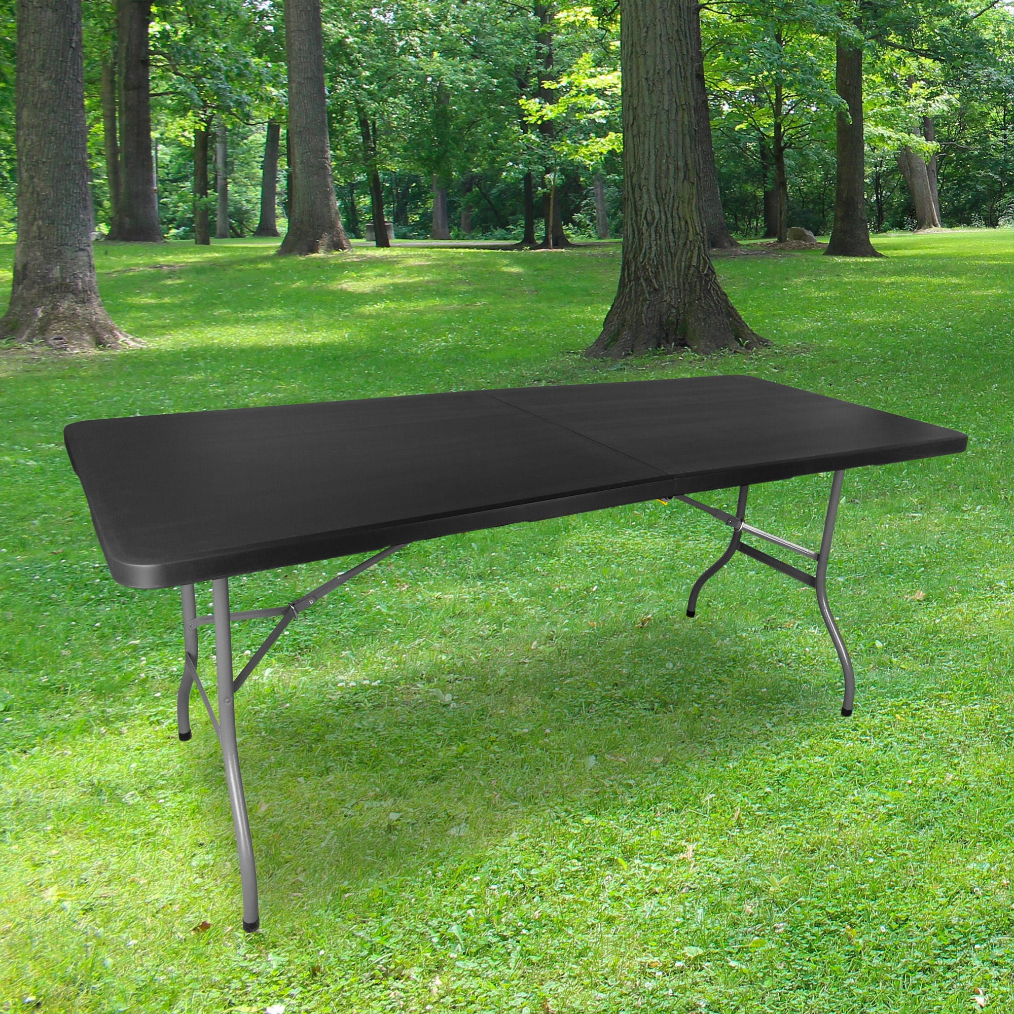 Lot de 10 tables pliantes noires 180 cm en PEHD et acier