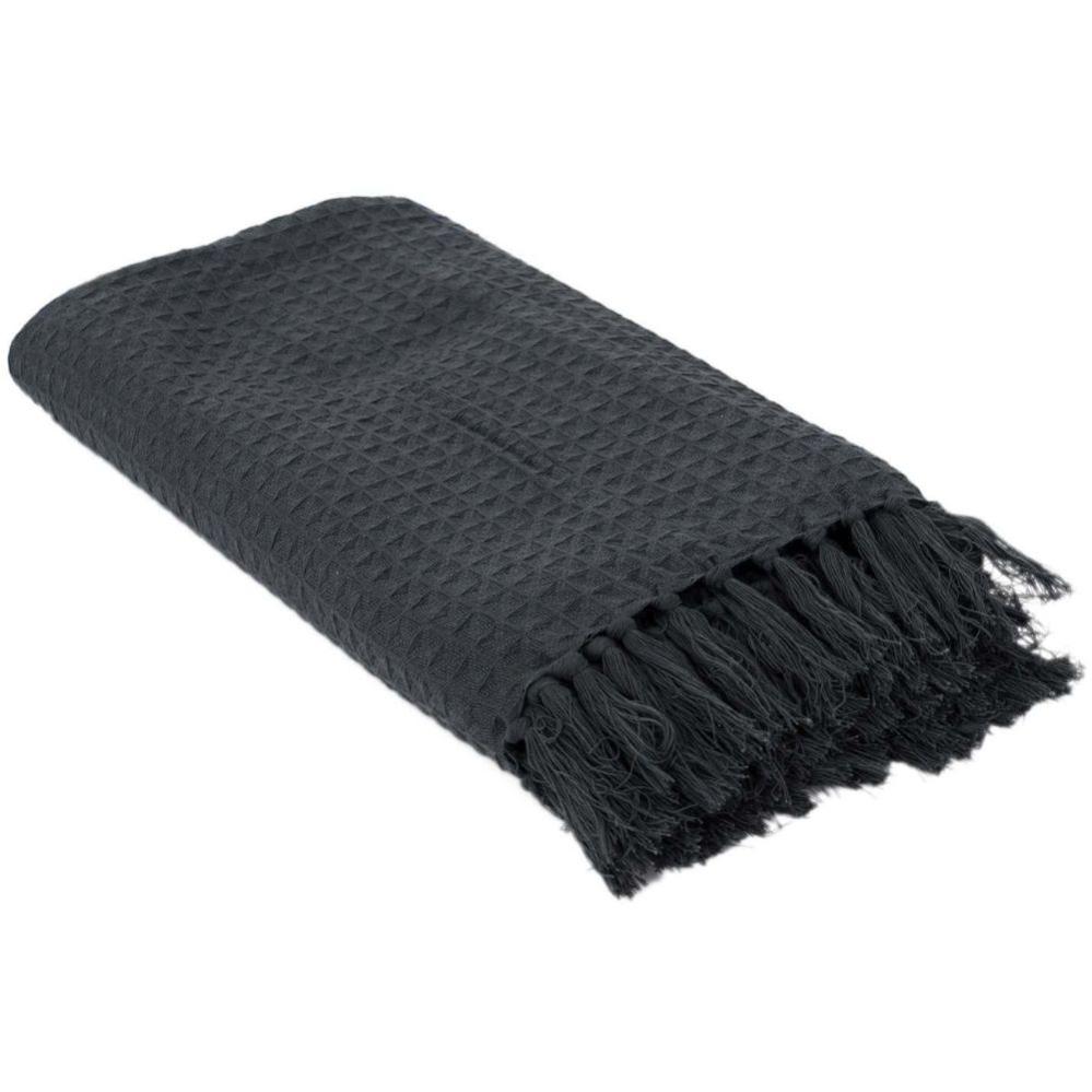 Coperta acrilico grigio nero bianco 130 x 170 cm copriletto frange geometrico Kattike