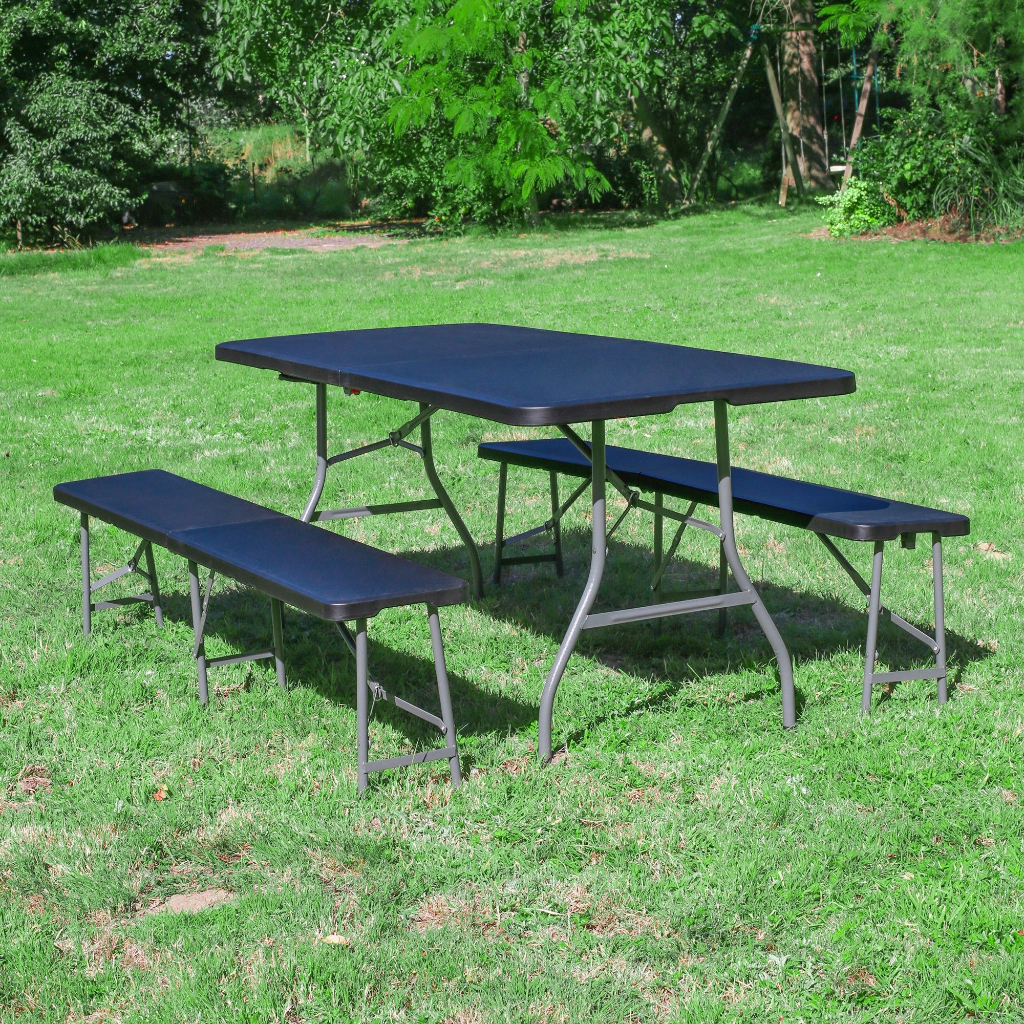 table pliante pour camping Ausla Table pliante avec 2 bancs pique-nique en aluminium pliable Table de jardin Banc dextérieur 