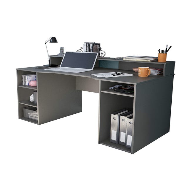 Achat Dmora Arroyodela Desk, Bureau d'angle avec tiroirs et compartiments  ouverts, Table d'étude ou de bureau pour PC, porte-livre, Cm 140x150h74,  Blanc Brillant et Ciment en gros