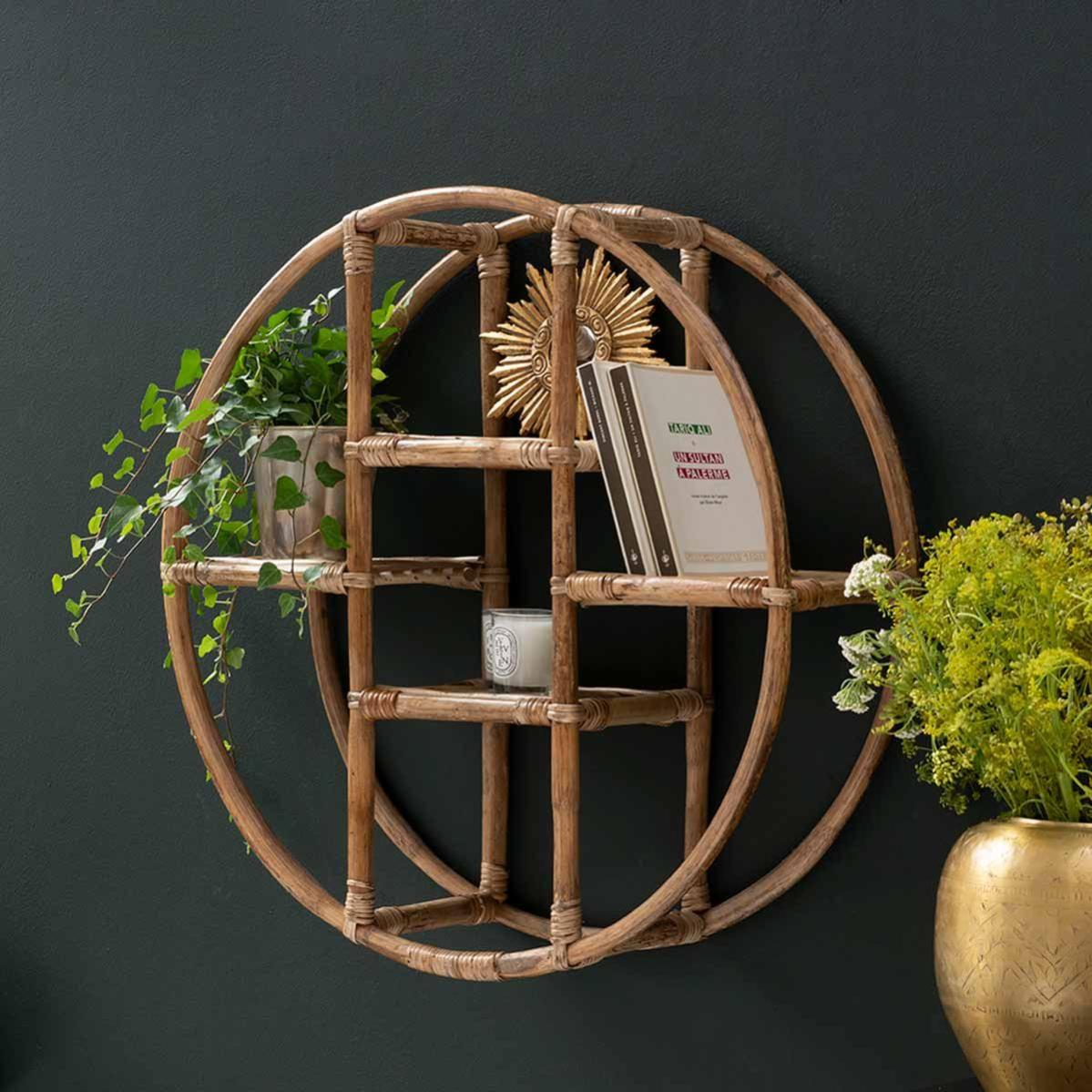 Vintiquewise Scaffale Decorativo Rotondo In Rattan Con 2 Ripiani Per - Foto 5