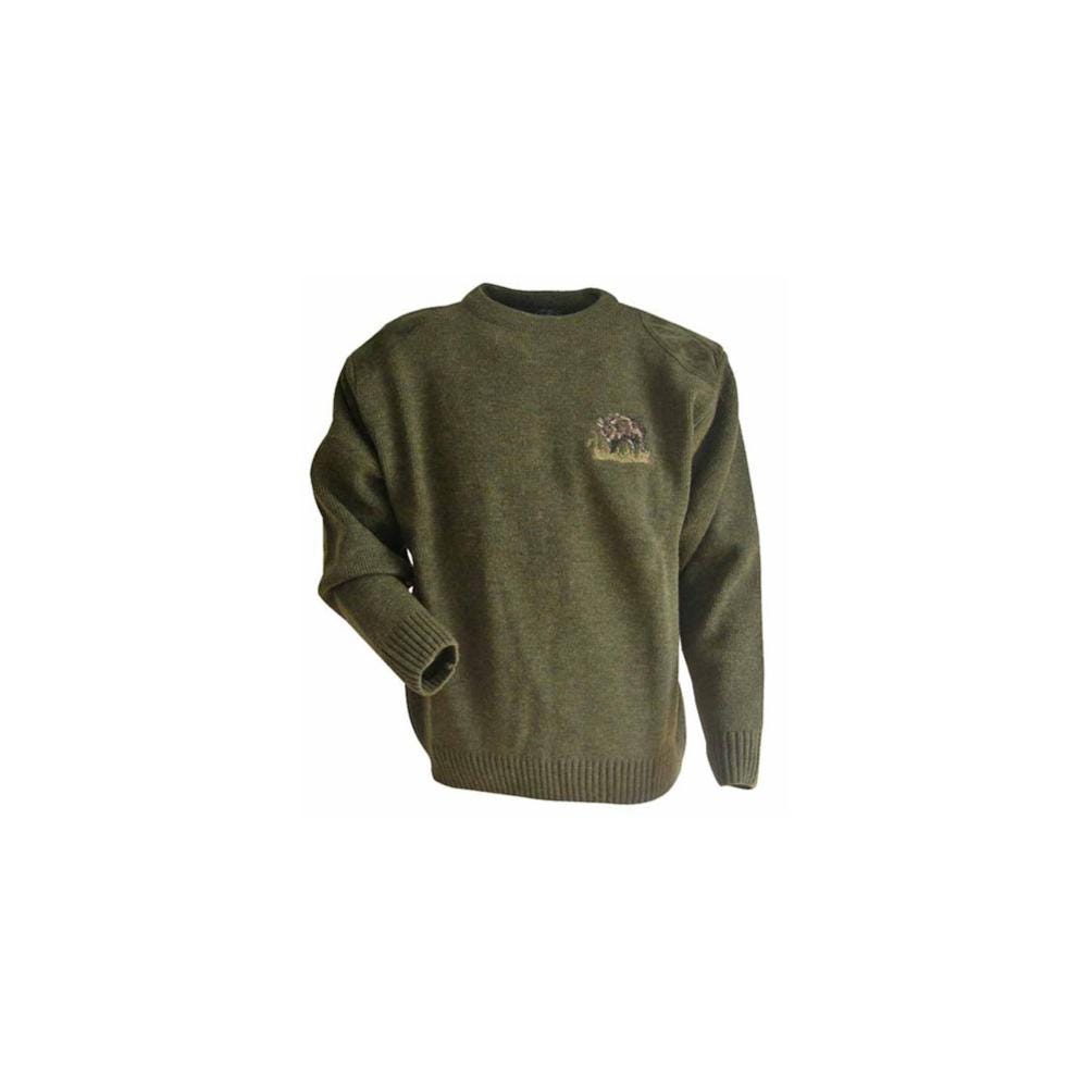 Pull col rond avec broderie motif sanglier sur poitrine CHASSE