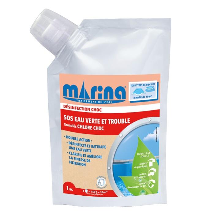 Marina Désinfection Choc SOS eau verte et trouble Granulés Chlore Choc Marina 1kg Leroy Merlin