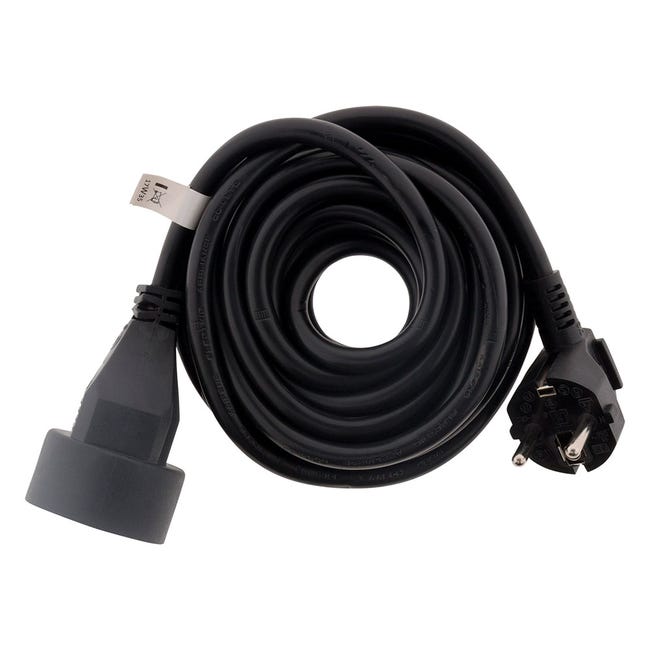 Câble de rallonge triple 2P+Z, 3m H05VV-F 3x1.0mm2, Imax=10A, fiche plate,  noir - Vente en ligne de matériel électrique