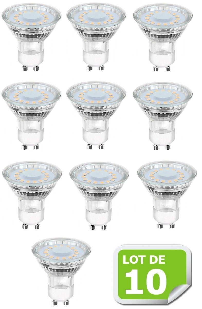 Pack De 10 Ampoules Led Gu10 5w Blanc Neutre 4000k Eq 50w Halogène 120° Dimmable Leroy Merlin